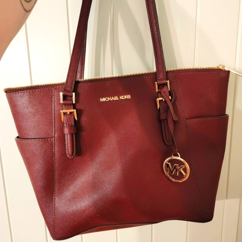 Michael Kors Zip Tote, Merlot, Purse - Picture 1 of 3